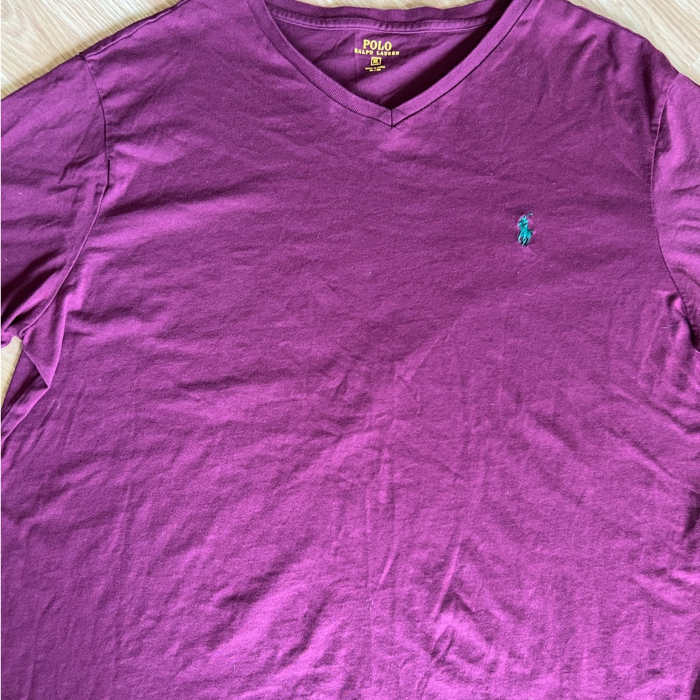 Polo Ralph Lauren basic v neck purple 100% Cotton tee shirt Sz XL - Picture 4 of 7